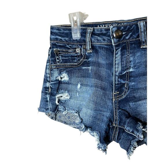 American Eagle Distressed Hi-Rise Feetival Shorts Size 0 - Picture 3 of 7